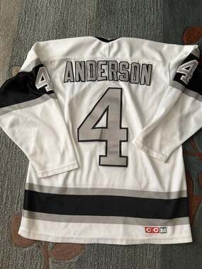 Vintage 90s Los Angeles Kings Anderson#4 CCM Maska Hockey Jersey Size Medium